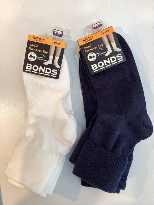 Sock Turnover Top White or Navy 4 Pack
